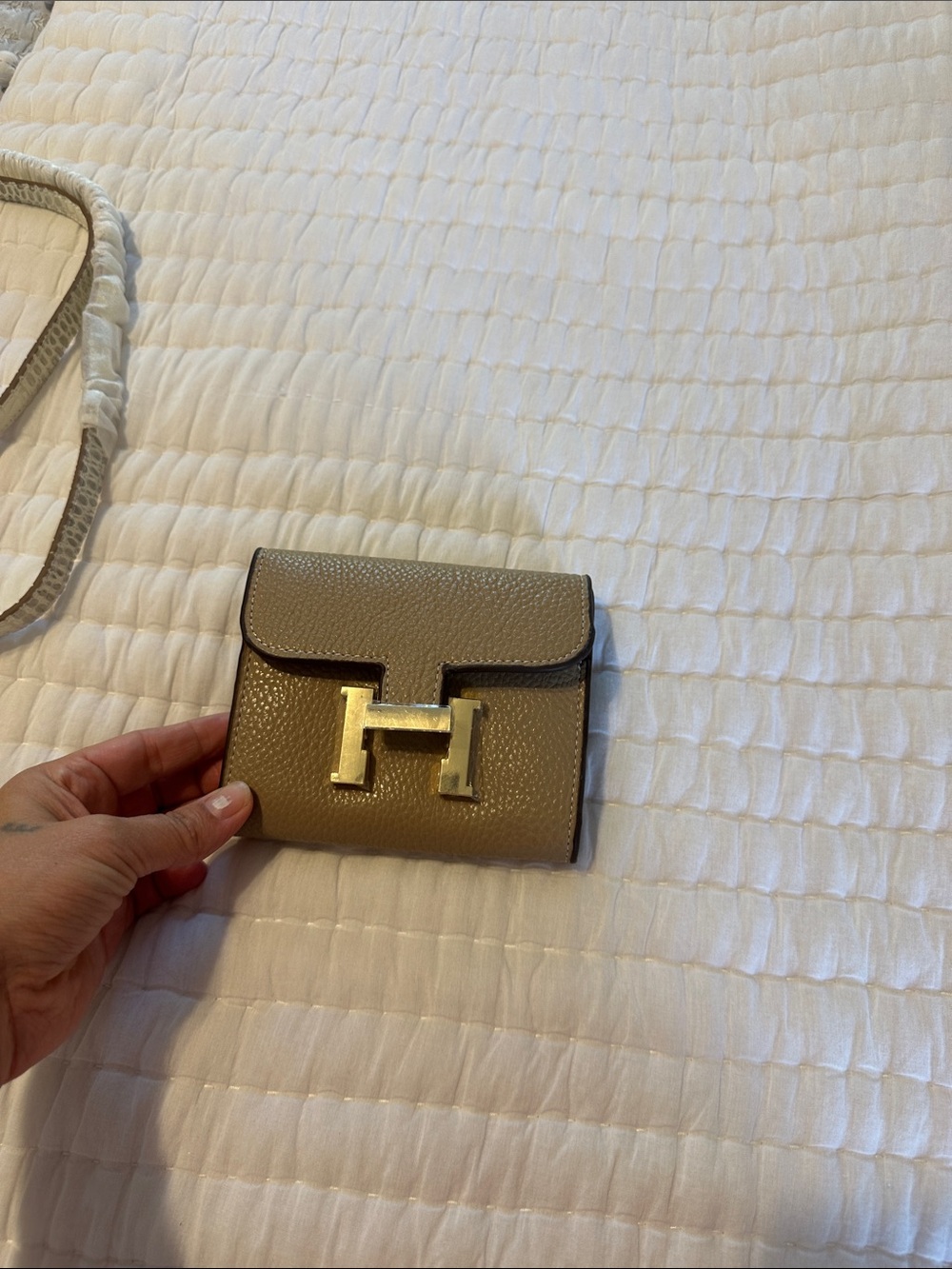 Leather Wallet with Gold H Hardware